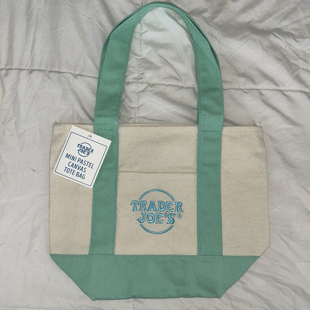 Trader Joe’s Mini Pastel Mint Canvas Tote Bag Limited Easter Edition